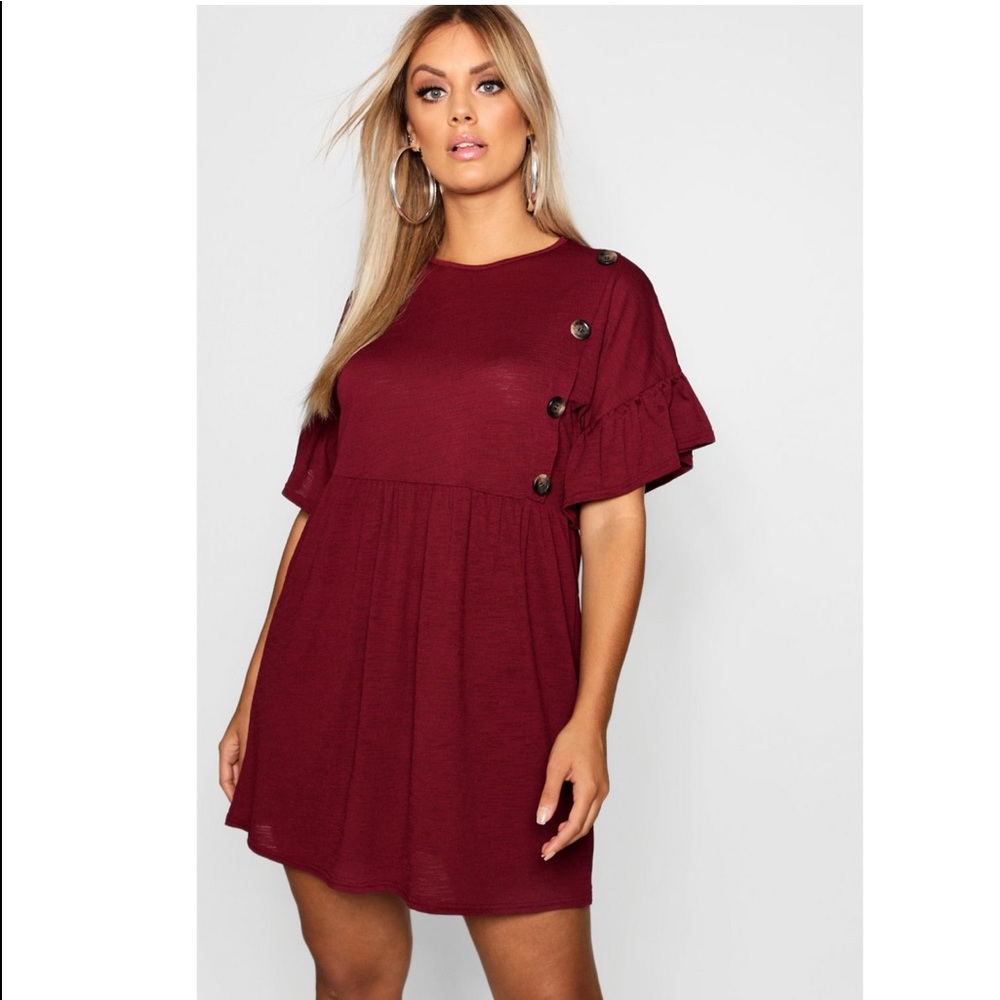 Plus Horn Button Frill Skater dress